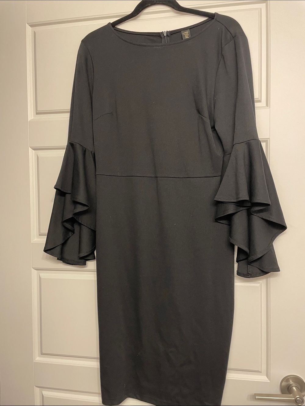 Black Midi Dress with Tiered Ruffle Sleeves